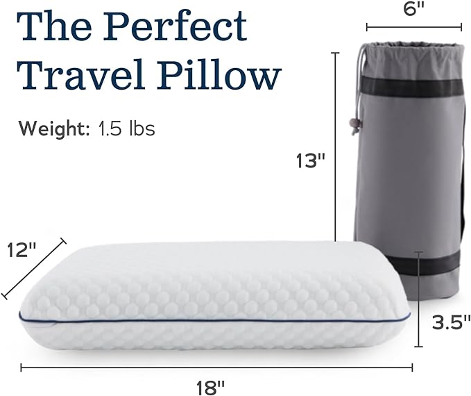 Gel Memory Foam Camping Pillow - Travel Essentials & Must Haves - Camping Gear & Accessories - Contouring Neck Support - Small Size Compatible for Camping, Car, Airplane, and Beach - 1 Pack