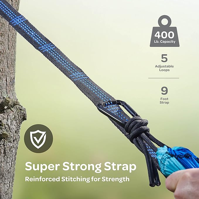 Durable Hammock 400 lb Capacity, Nylon Camping Hammock Chair - Double or Single Sizes w/Tree Straps and Attached Carry Bag - Portable for Travel/Backpacking/Beach/Backyard