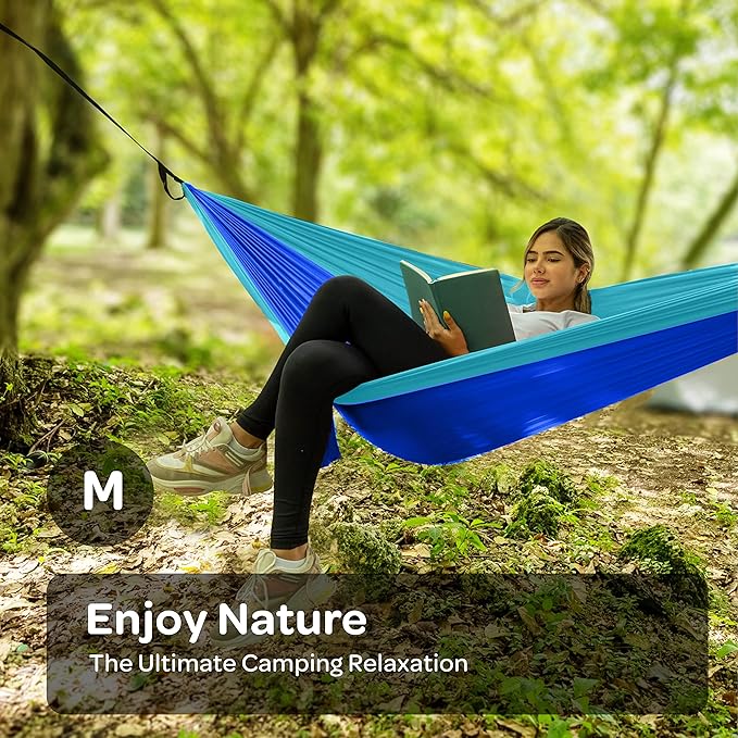Durable Hammock 400 lb Capacity, Nylon Camping Hammock Chair - Double or Single Sizes w/Tree Straps and Attached Carry Bag - Portable for Travel/Backpacking/Beach/Backyard