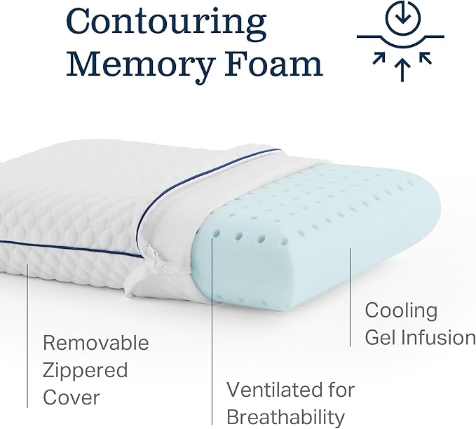 Gel Memory Foam Camping Pillow - Travel Essentials & Must Haves - Camping Gear & Accessories - Contouring Neck Support - Small Size Compatible for Camping, Car, Airplane, and Beach - 1 Pack