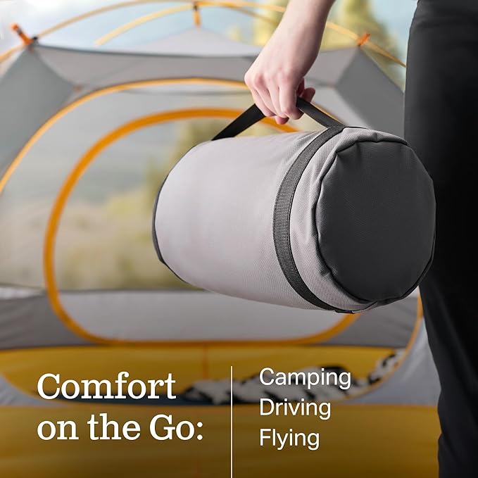 Gel Memory Foam Camping Pillow - Travel Essentials & Must Haves - Camping Gear & Accessories - Contouring Neck Support - Small Size Compatible for Camping, Car, Airplane, and Beach - 1 Pack